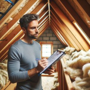 Homeowner performing a maintenance check in the attic.