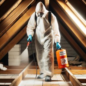 Disinfecting attic after water damage.