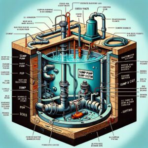 Diagram of a sump pump system in a sump basin.