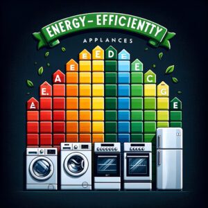 Graphical representation of energy-efficient home appliances with rating chart.