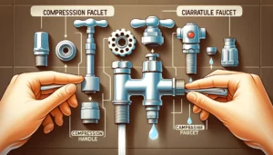 Person checking a leaking faucet to identify if it's a compression or cartridge type.