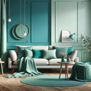 Room with a blend of teal, turquoise, and sage