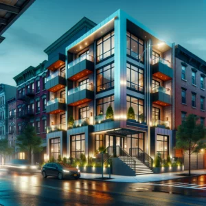 A trendy, modern apartment building in Queens managed by RenovationServices.com.