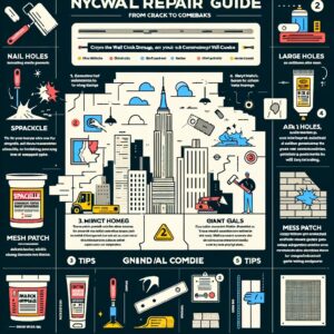 An infographic detailing types of wall damage, essential tools, and step-by-step repair instructions.