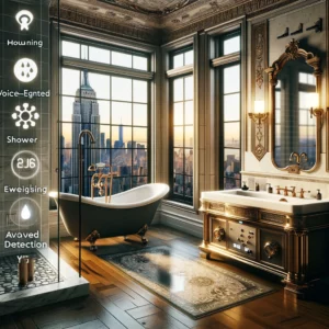 Luxurious NYC penthouse bathroom with advanced plumbing technologies.