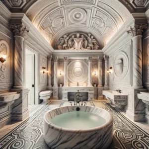 Bathroom with Carrara marble and luxurious soaking tub