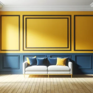 Room with sunny yellow walls and navy trim