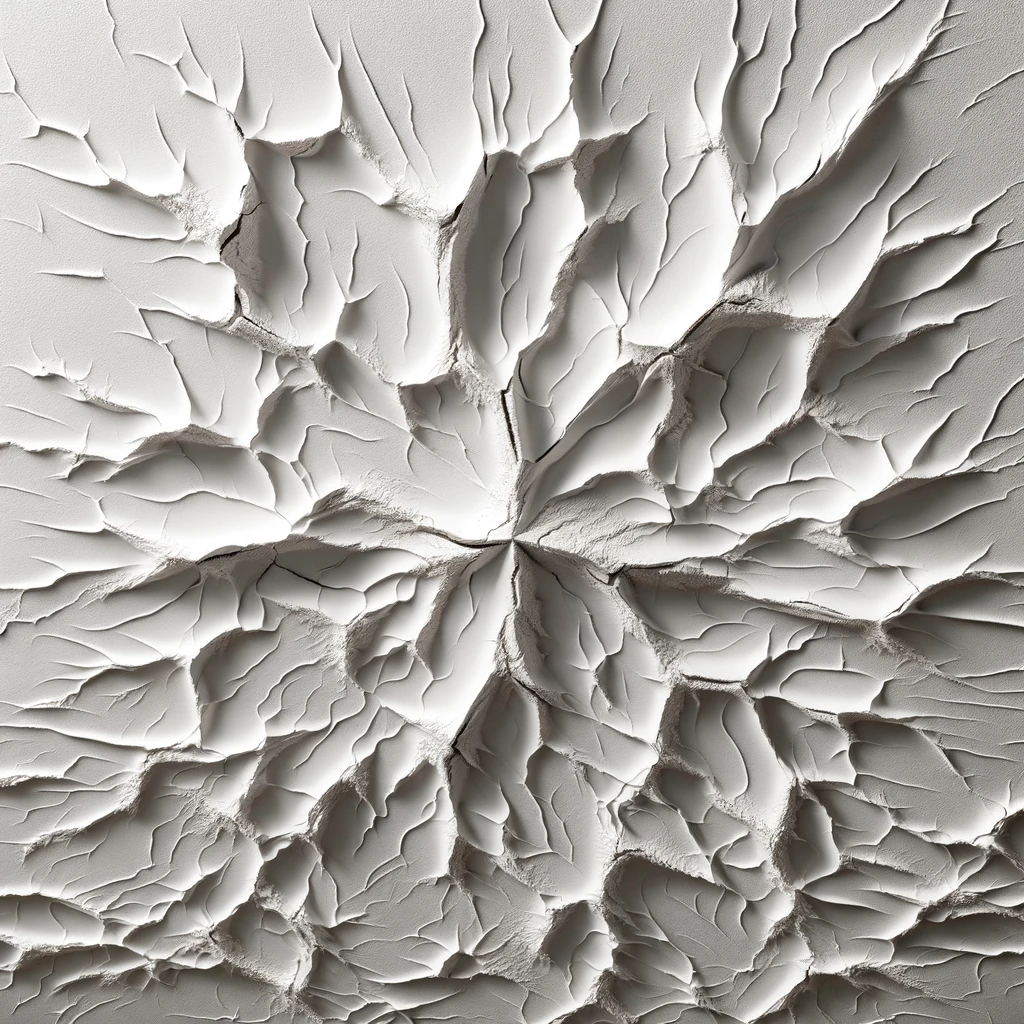 Close-up of a white ceiling showing a cracked drywall compound texture.