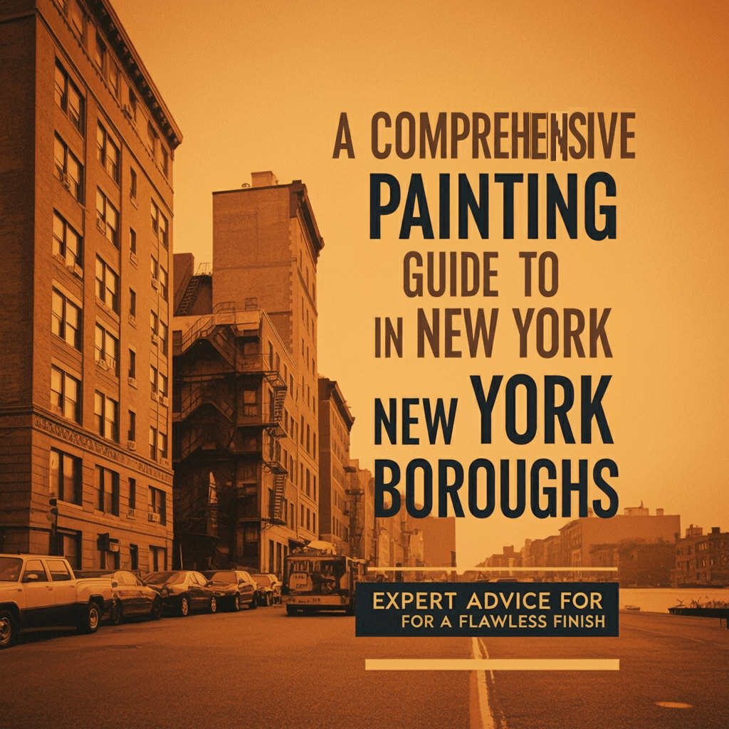 New York City skyline with an orange overlay and the title "A Comprehensive Painting Guide to New York Boroughs"