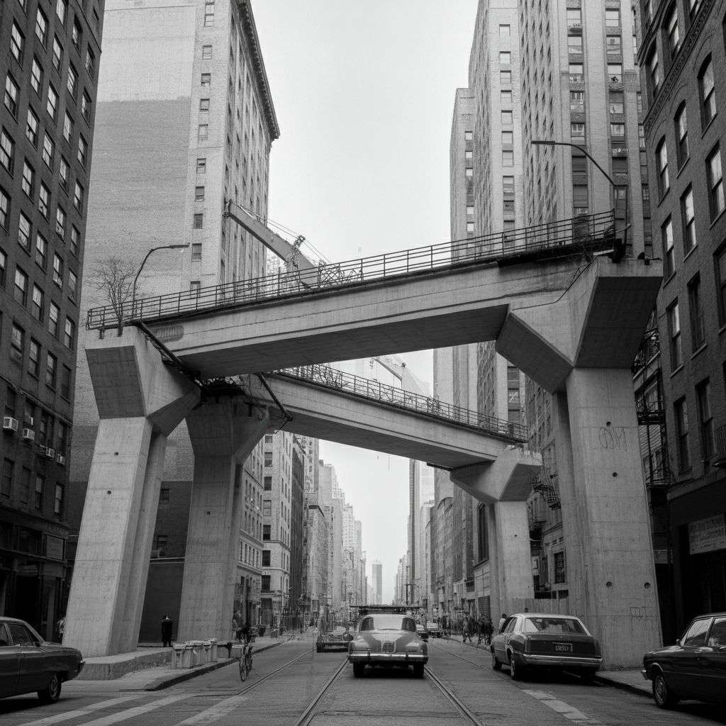 Image of a damaged overpass in New York City, highlighting the importance of protective strategies for concrete structures.