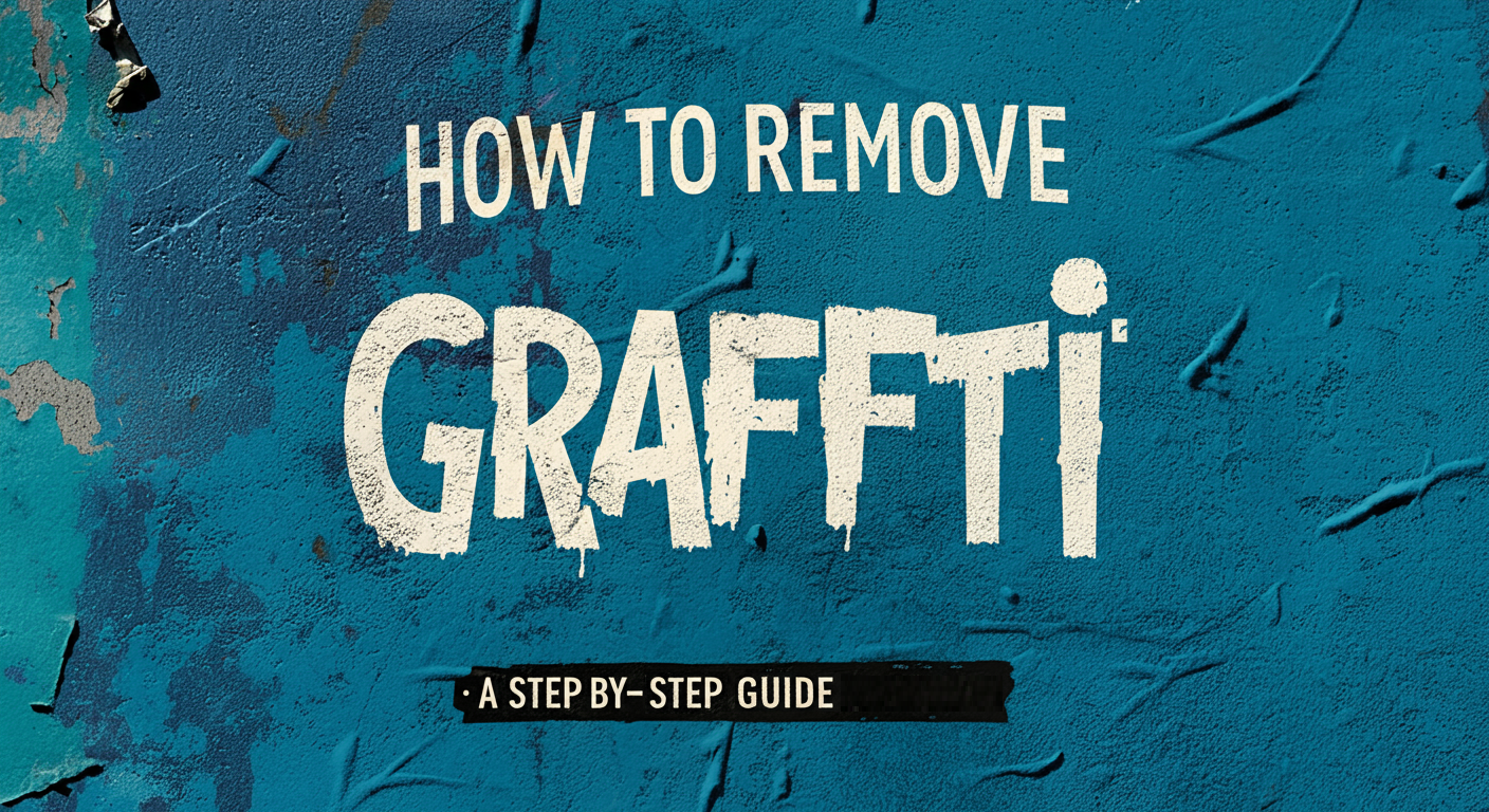 How to Remove Graffiti - A Step-by-Step Guide displayed on a distressed blue wall background.