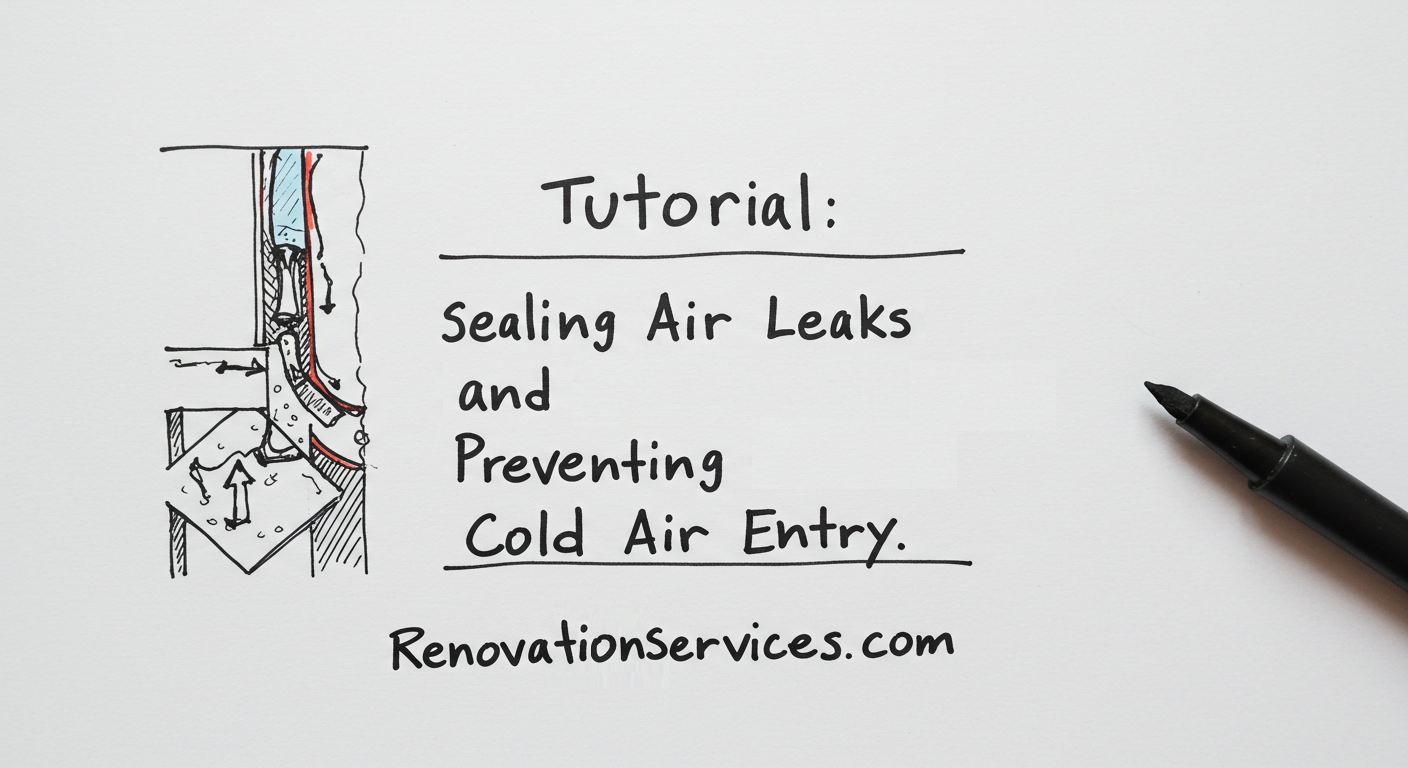 Tutorial infographic for sealing air leaks and preventing cold air entry in your home