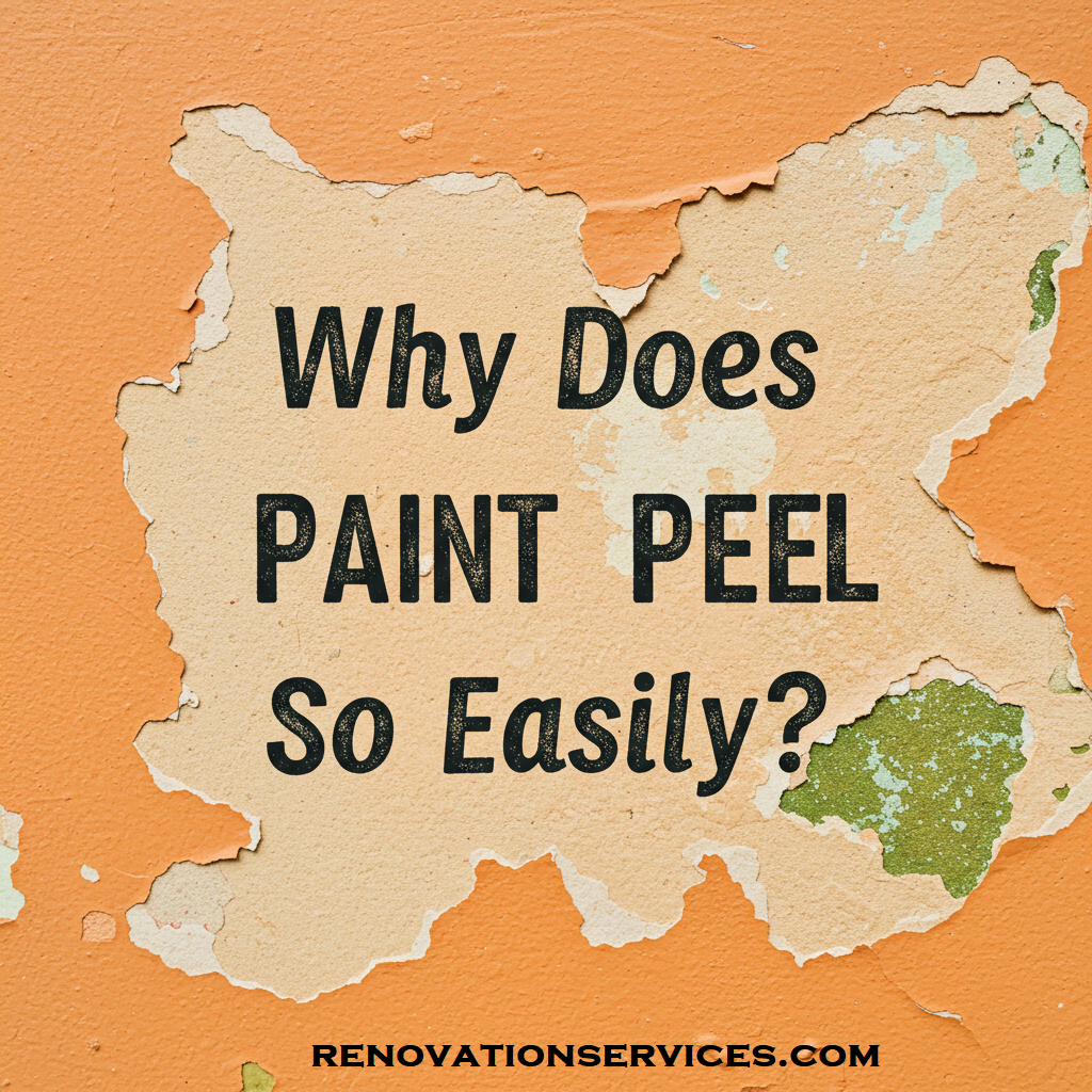 Peeling orange wall exposing multiple paint layers with overlaid headline “Why Does Paint Peel So Easily?”.