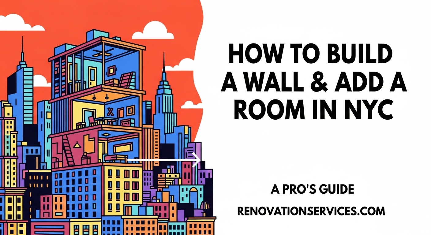 A contractor from Renovationservices.com building the frame for a new interior wall in an NYC apartment.