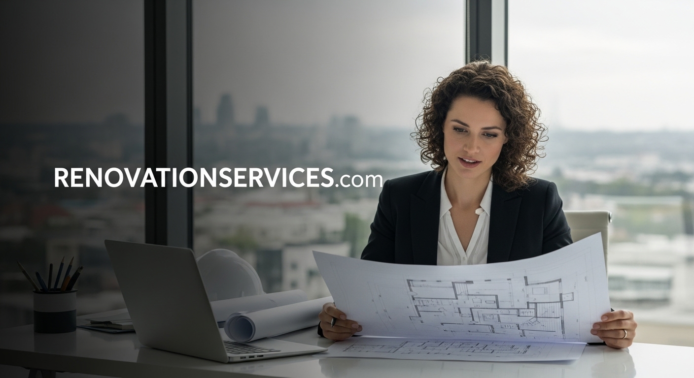 A person reviewing architectural plans inside a home undergoing renovation.