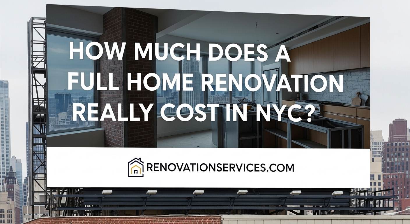 A bright, open-concept kitchen in a modern NYC apartment, illustrating the high-end result of a full home renovation.