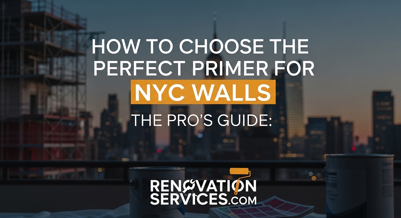 A professional painter applying primer to a wall in an NYC apartment, demonstrating a crucial step for a flawless paint job.