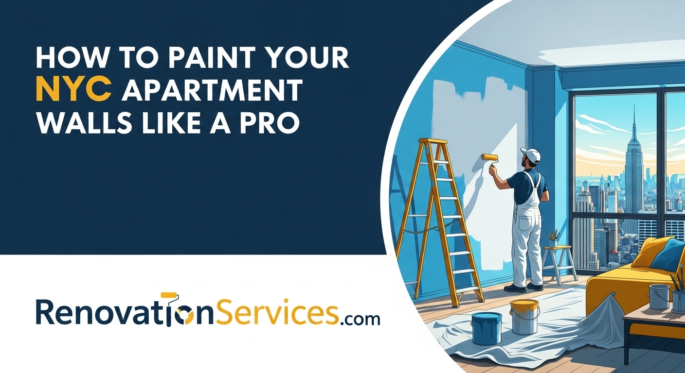 A professional painter applying a smooth coat of white paint in a modern NYC apartment, demonstrating a pro painting technique.